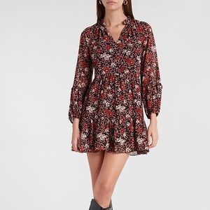 Express Floral Print Tiered Trapeze Dress